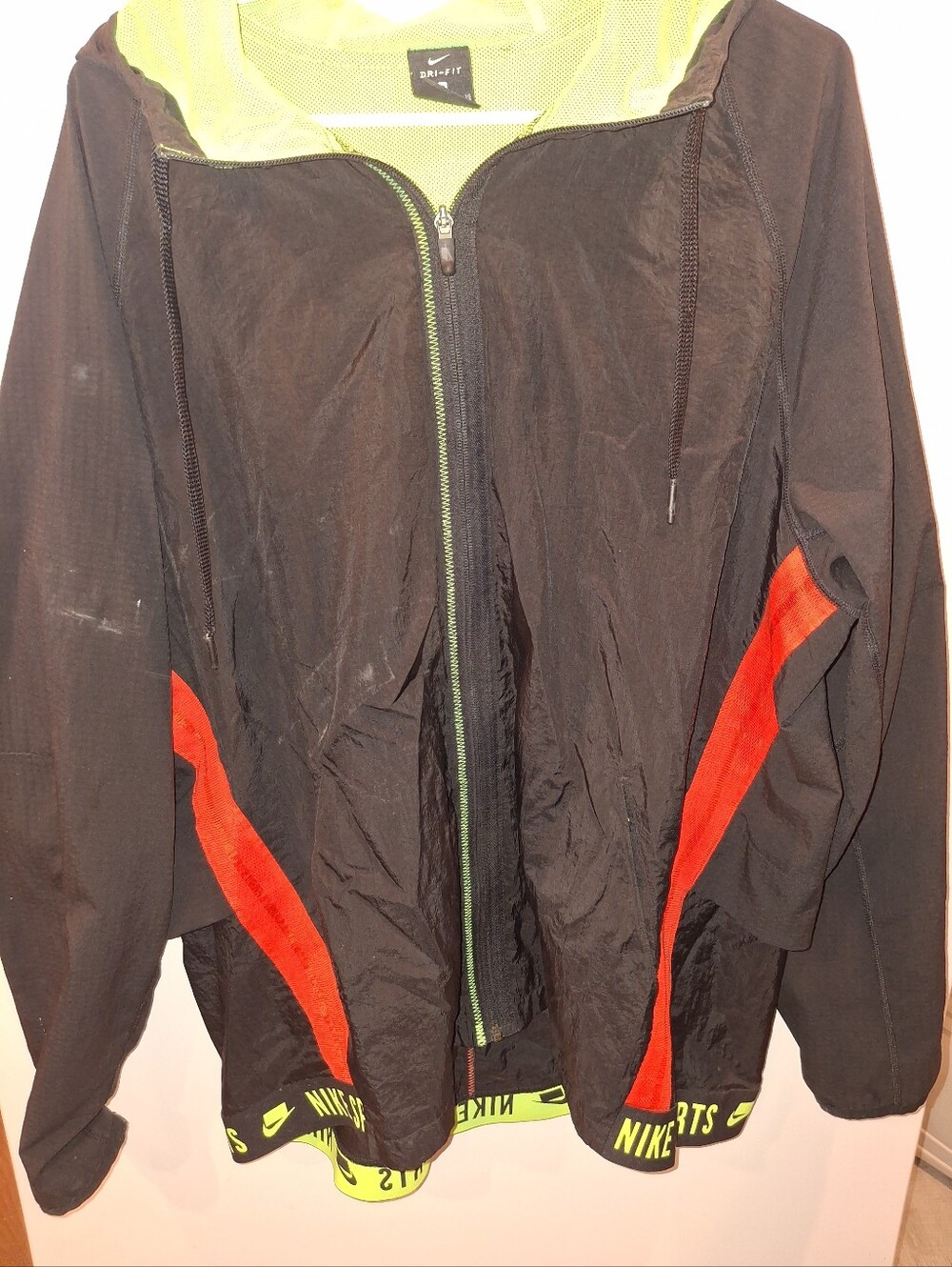 Nike Mens Black Jacket with Red Accents and Neon Yellow Trim